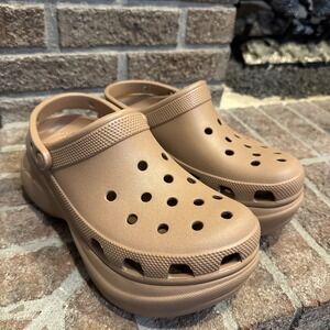 Crocs Classic Bae Clogs Platform Shoes Women's Size 9 Slip On Taupe #401